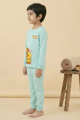Boys cotton sea green best friends cuddle printed nightsuit