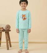 Boys cotton sea green bubble fox printed nightsuit