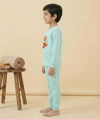 Boys cotton sea green bubble fox printed nightsuit 2