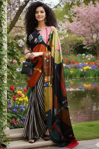 multicolor premium printed saree with blouse