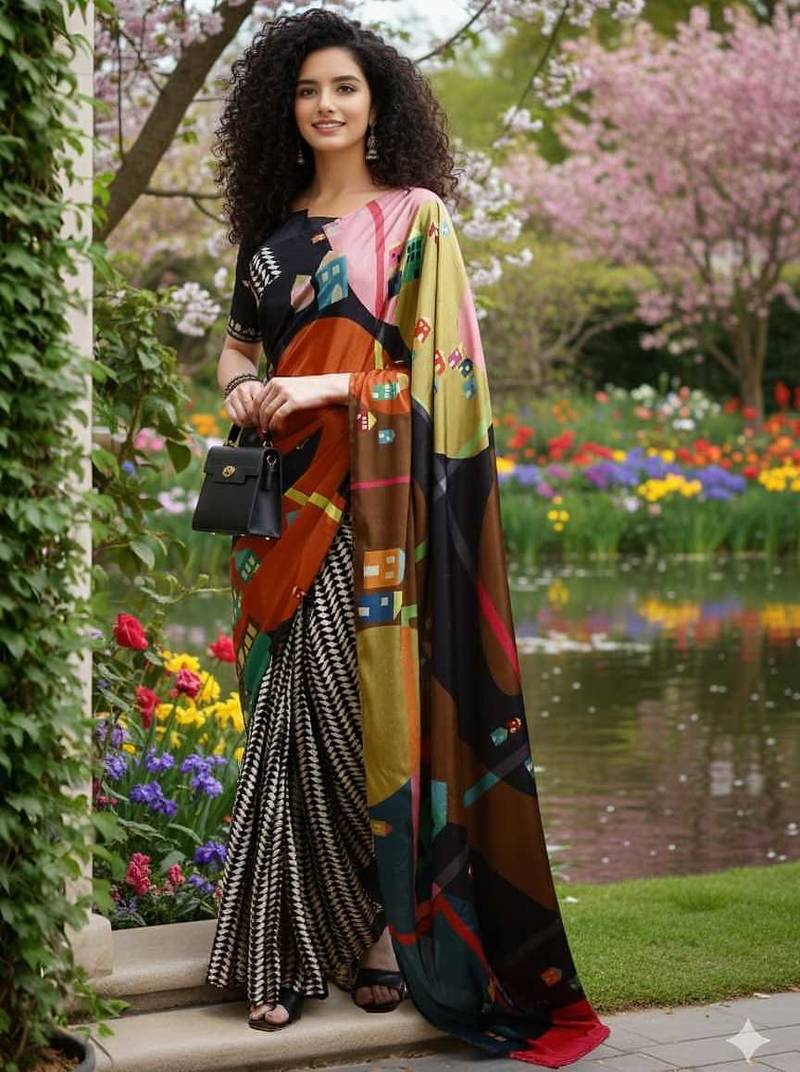 multicolor premium printed saree with blouse