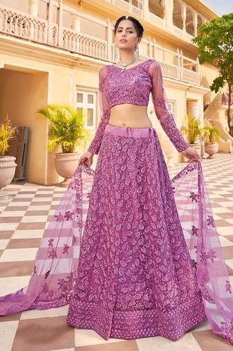 Purple wedding wear lehenga choli set with embroidery & sequin work