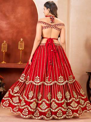 Awesome Red Embroidered Georgette Wedding Wear Lehenga Choli 6