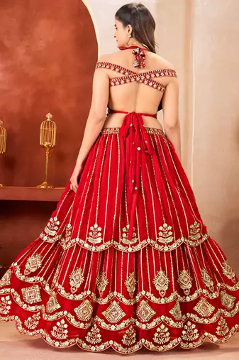 Awesome Red Embroidered Georgette Wedding Wear Lehenga Choli
