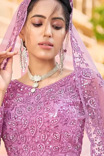 Purple wedding wear lehenga choli set with embroidery & sequin work