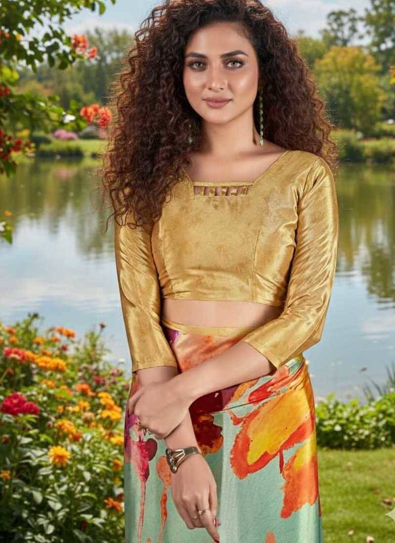 multicolor premium printed saree with blouse