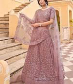 Purple net wedding wear lehenga choli set with embroidery & sequin work
