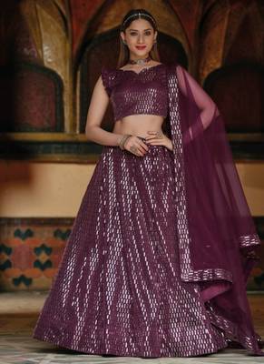 Violet net partywear lehenga choli set with embroidery & sequin work 1