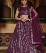 Violet net partywear lehenga choli set with embroidery & sequin work