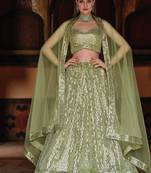 Green Net partywear Lehenga Choli set with Embroidery & Sequin Work