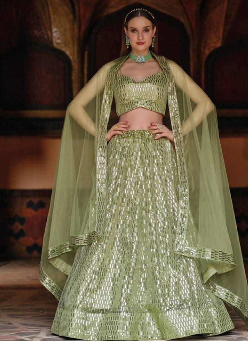 Green Net partywear Lehenga Choli set with Embroidery & Sequin Work