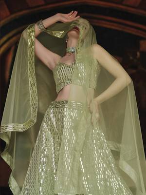 Green Net partywear Lehenga Choli set with Embroidery & Sequin Work 2