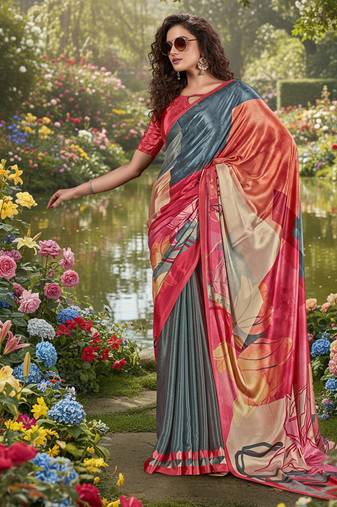 multicolor premium printed saree with blouse