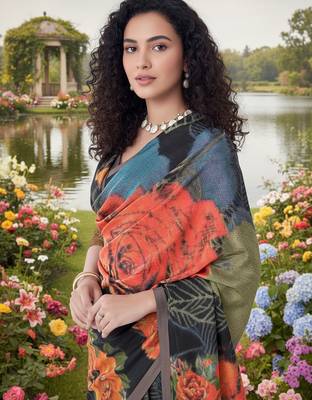 multicolor premium printed saree with blouse 2