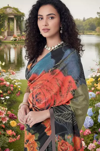 multicolor premium printed saree with blouse
