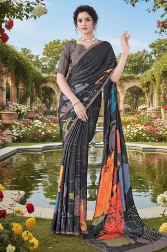 multicolor premium printed saree with blouse