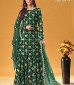 green faux georgette embroidered sequins & mirror work palazzo suit