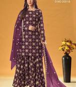 purple faux georgette embroidered sequins & mirror work palazzo suit
