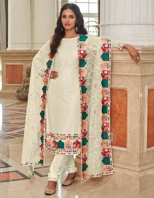cream faux georgette embroidered sequins & mirror palazzo suit 1