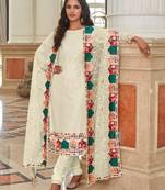 cream faux georgette embroidered sequins & mirror work palazzo suit