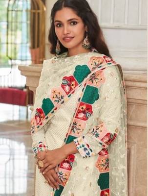 cream faux georgette embroidered sequins & mirror palazzo suit 2