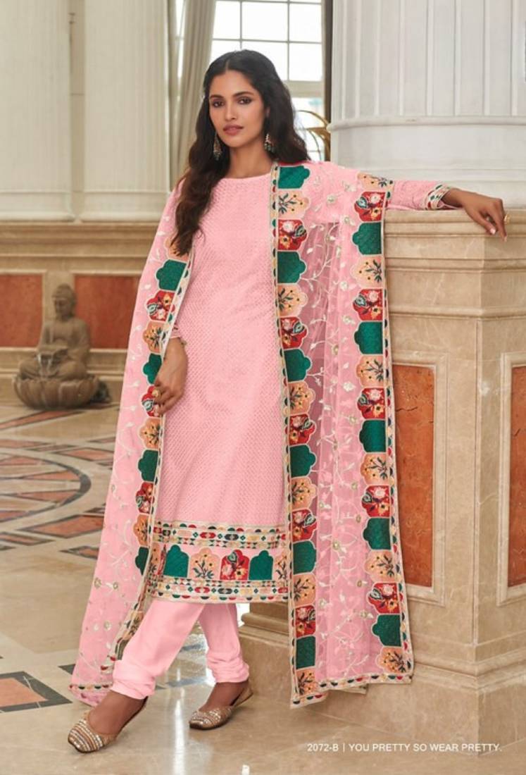 baby pink faux georgette embroidered sequins & mirror work palazzo suit