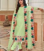 green faux georgette embroidered sequins & mirror work palazzo suit