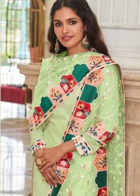 green faux georgette embroidered sequins & mirror palazzo suit 2