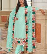turquoise faux georgette embroidered sequins & mirror work palazzo suit