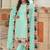 turquoise faux georgette embroidered sequins & mirror work palazzo suit