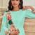 turquoise faux georgette embroidered sequins & mirror work palazzo suit