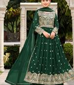 d green faux georgette embroidered sequins & mirror work palazzo suit
