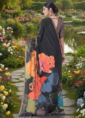 multicolor premium printed saree with blouse 5