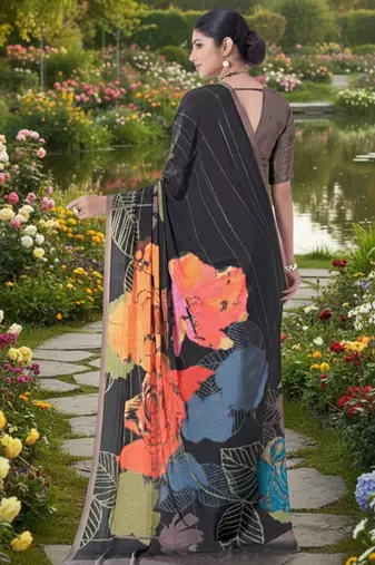 multicolor premium printed saree with blouse