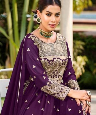 purple faux georgette embroidered sequins & mirror palazzo suit 2