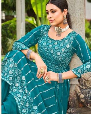 blue faux georgette embroidered sequins & mirror palazzo suit 2