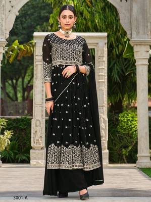 black faux georgette embroidered sequins & mirror palazzo suit 1