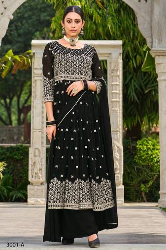 black faux georgette embroidered sequins & mirror work palazzo suit