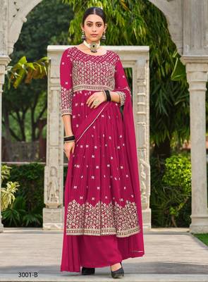 red faux georgette embroidered sequins & mirror palazzo suit 1