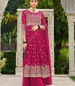 red faux georgette embroidered sequins & mirror work palazzo suit