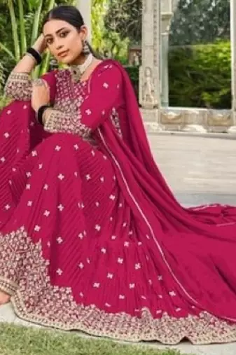 red faux georgette embroidered sequins & mirror palazzo suit