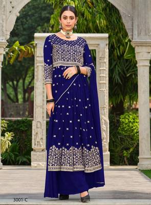 navy faux georgette embroidered sequins & mirror palazzo suit 1