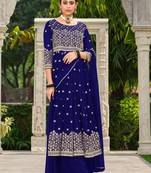 navy faux georgette embroidered sequins & mirror work palazzo suit