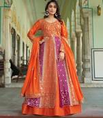 orange silk embroidered sequin anarkali suit