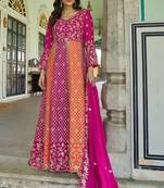 magenta silk embroidered sequin anarkali suit