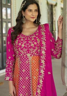 magenta silk embroidered sequin anarkali suit 2
