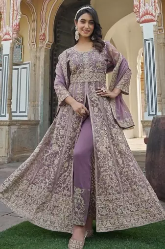 lavender silk embroidered sequin anarkali suit