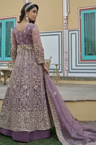 lavender silk embroidered sequin anarkali suit