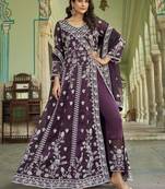 purple silk embroidered sequin anarkali suit