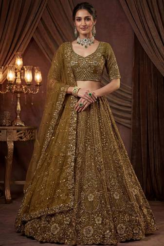 Captivating Green Embroidered Net Wedding Wear Lehenga Choli